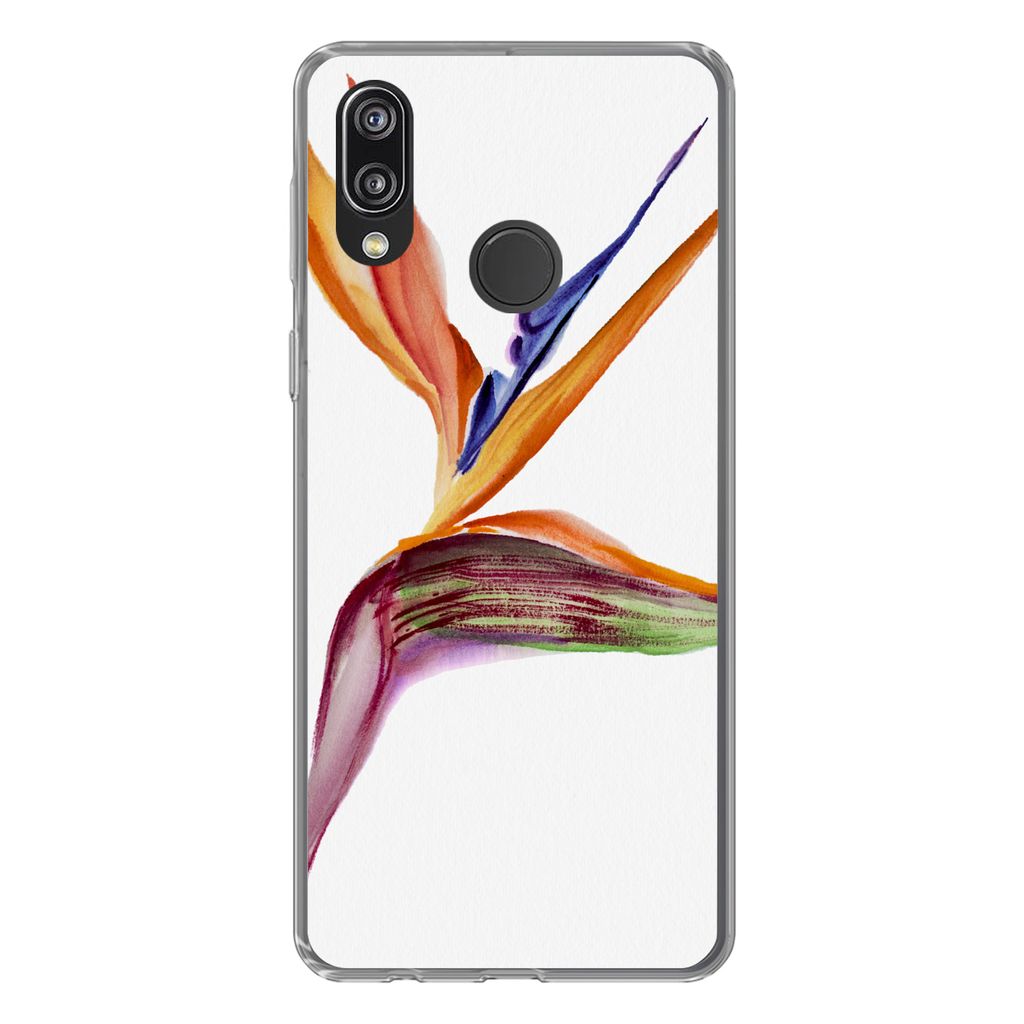 MuchoWow Handyhülle Schutzhülle Hülle für Huawei P20 Lite (2020) Strelitzia - Aquarell - Blumen Silikon Softcase Handy Hülle - Kartenhalter