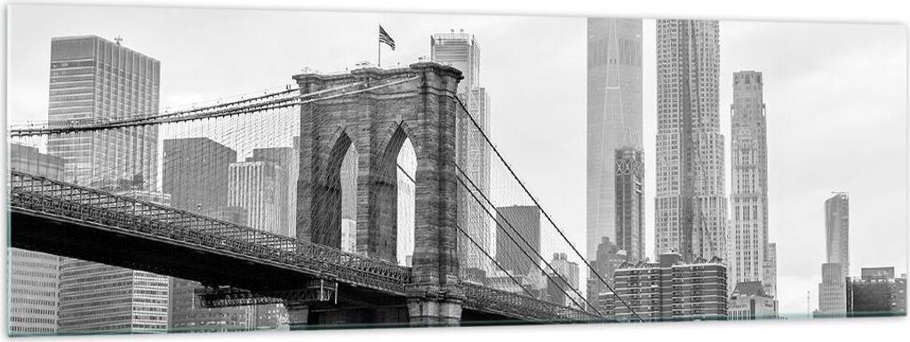 Bilder auf glas - Einteilig - Brücke Brooklyn schwarz und weiß - 160x50cm - Glasbilder - Wandbilder - Bilder - Wanddekoration aus Glas - Glas Bil...