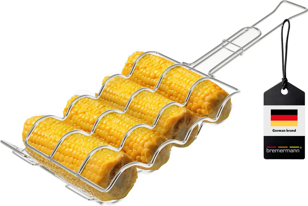 Support gril anti-brûlure pour 4 épis de maïs acier inox réglable 55cm