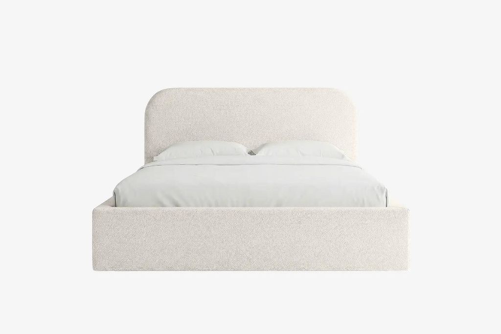 MNUUO Polsterbett HOREO mit Bettkasten Creme 200 x 200 cm Hebbarer Holz-Lattenrost