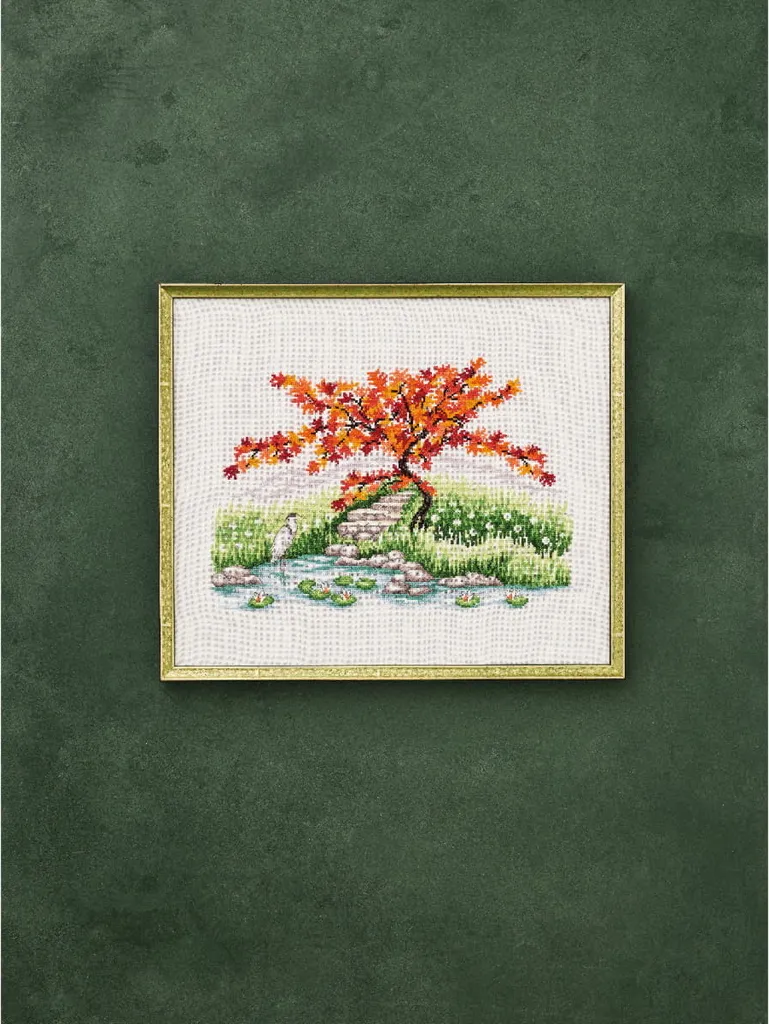 Kit broderie zen Érable japonais I - Déco murale DIY point de croix 43cm