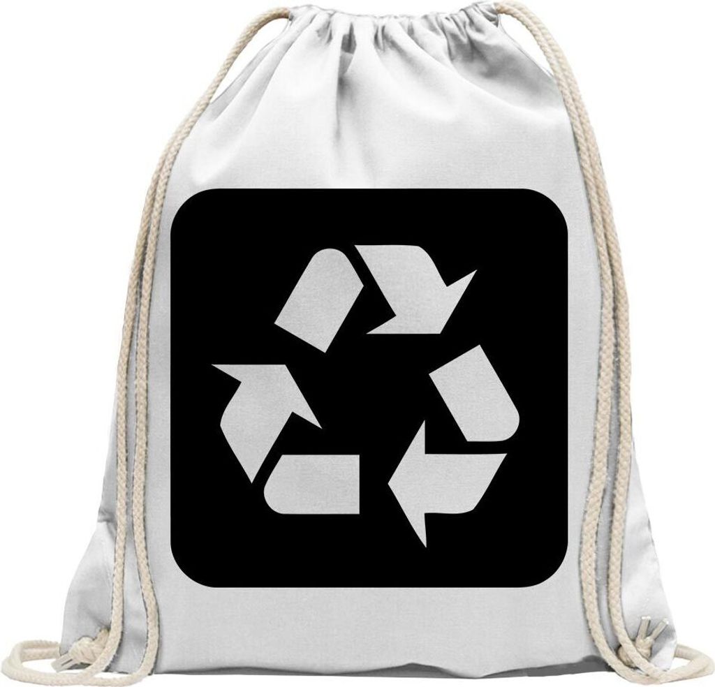 Kiwistar - Turnbeutel - weiss - Recycling Entsorgung Piktogramme - Fun Rucksack Sport Beutel Gymsack Baumwolle mit Ziehgurt