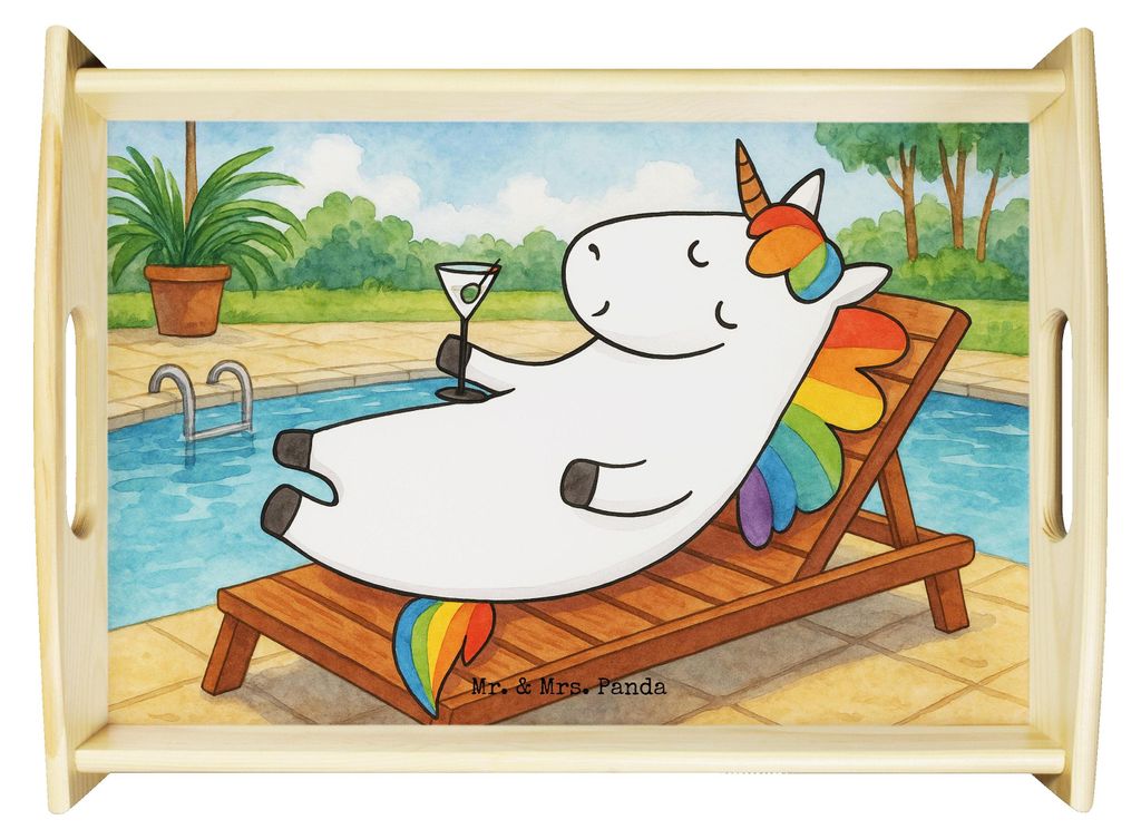Mr. & Mrs. Panda Tablett Einhorn Cocktail Design - Weiß - Geschenk, Geburtstag, Lustig, Einhörner, Spruch, Unicorn, Bett-Tablett, aus holz, Küch...