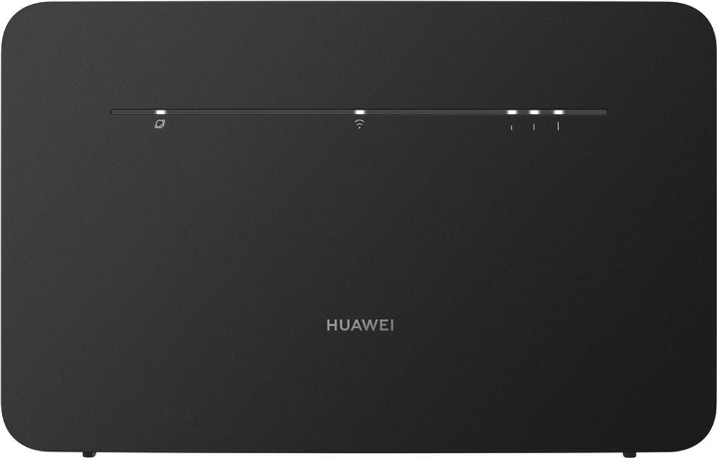A black Huawei 4G router is shown from a front-facing, slightly elevated angle against a plain white background.