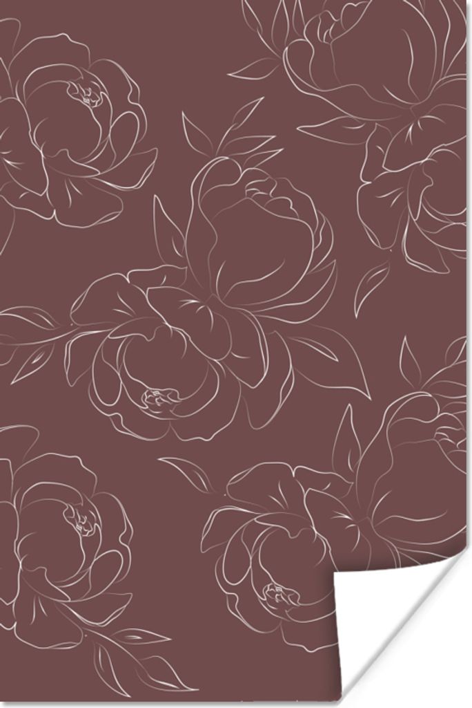 MuchoWow Poster Blumen - Muster - Pflanzen - Rose - Strichzeichnung 20x30 cm - Papierdruck