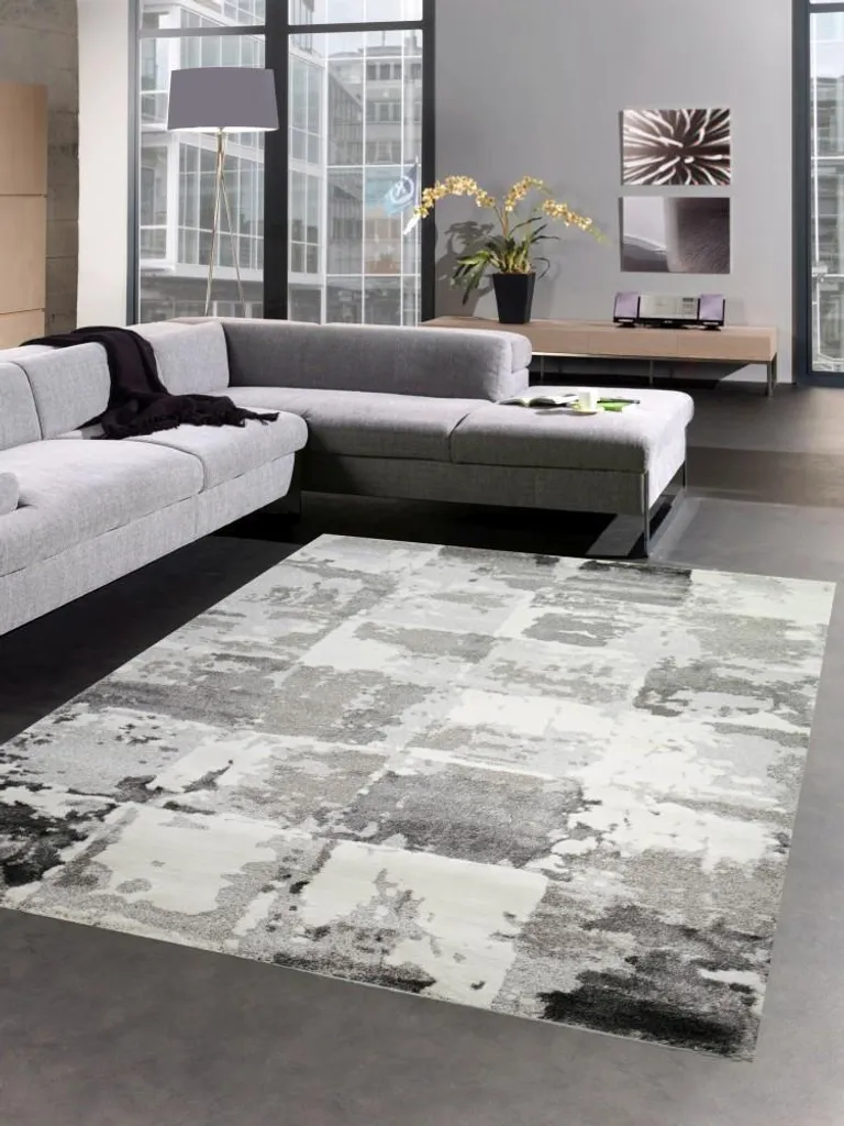 Tapis salon gris crème 80x300 cm anti-tache et facile à entretenir