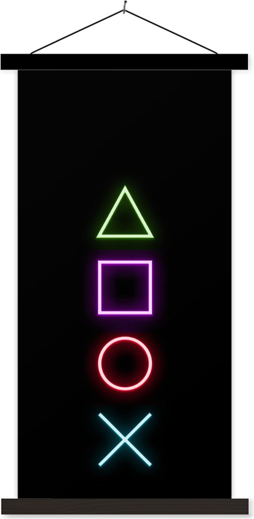 MuchoWow Textilposter Gaming - Neon - Konsole - Schwarz - Controller - Gaming 60x120 cm mit schwarzem Rahmen - Magnete