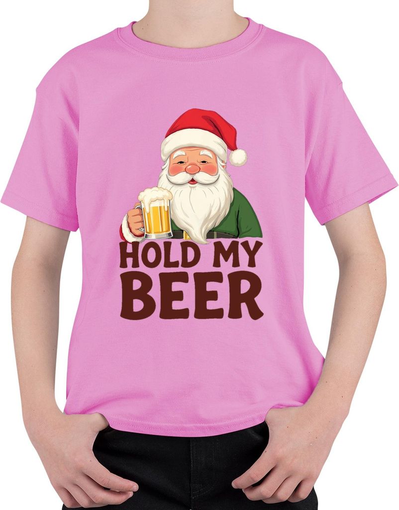Hold My Beer Weihnachtsmann Bier Weihnachten lustig Geschenk Uni Kinder T-Shirt, Pink, 104