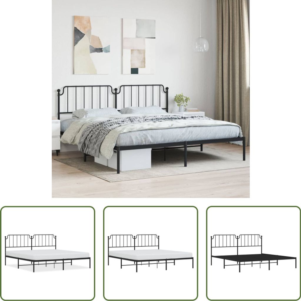 The Living Store Bettgestell mit Kopfteil Metall Schwarz 193x203 cm