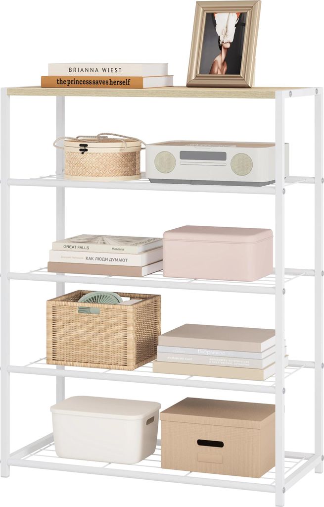 Schuhregal - Schuhablage 4 Ebenen - 63 x 83 x 30 cm (B x H x T) - E1-Holz + Eisenrahmen - Zur Selbstmontage - Blau