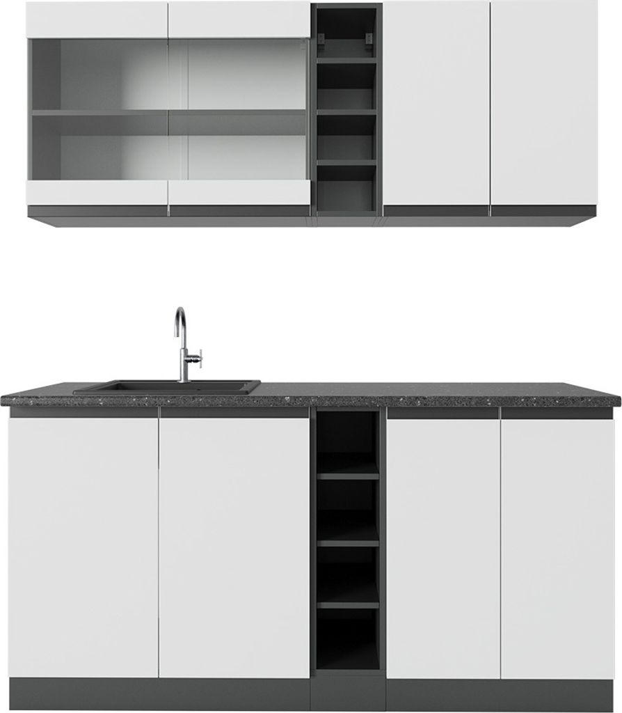 Singleküche Vicco R-Line Weiß/Anthrazit 160 cm  J-Shape, AP Produktbild 