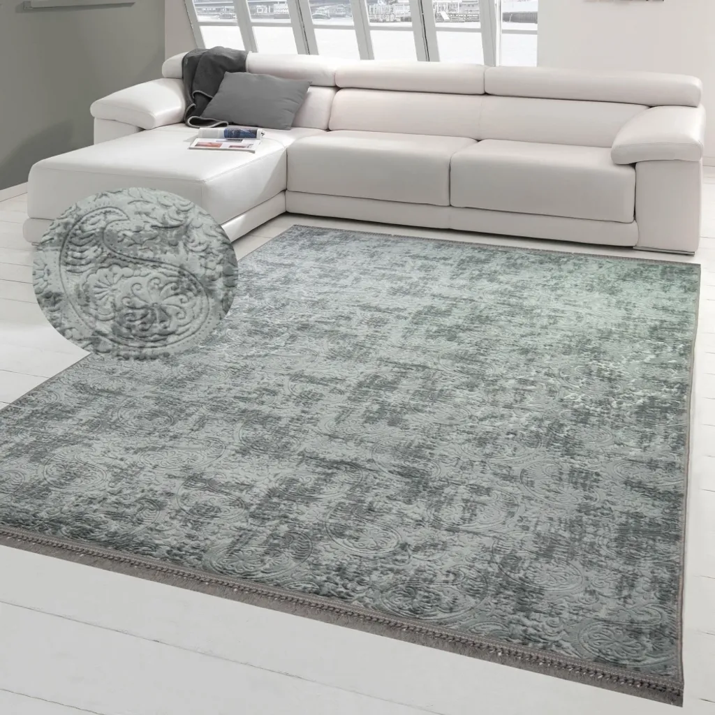 Tapis anti-taches lavable gris anthracite 80x150 cm motif Paisley déco