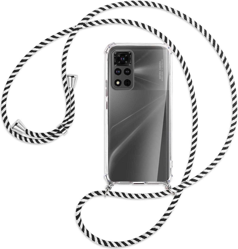 Handykette Backcover-Schutzhülle mit Band (Metall silberfarben) für Honor View40 / V40 - schwarz/weiß gestreift