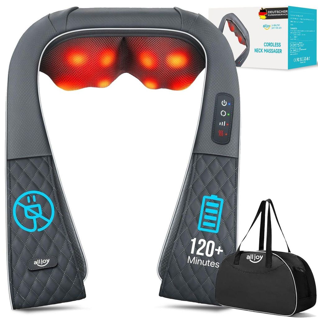 Nackenmassagegerät mit Wärme,4D Shiatsu-Massagegerät Nacken Schulter 2200mAh, 120 Minuten Laufzeit, Tiefenmassage,Muskelverspannungen
