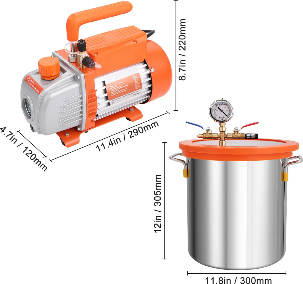 SucceBuy Set camera a vuoto da 5 galloni e pompa da 3,5 CFM, coperchio in vetro temperato, pompa a vuoto monostadio con 250 ml di olio, ideale per la stabilizzazione del legno, il degasaggio di siliconi ed epossidici - 8