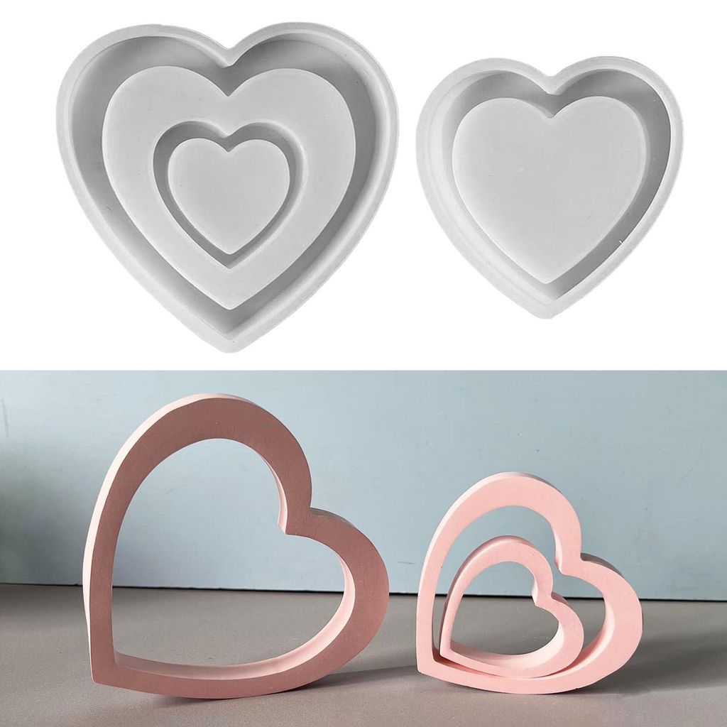 3 Silikonformen, herzförmige Gussformen, Silikon-Gussformen für Gips, Kerzen, Hochzeiten, Weihnachten