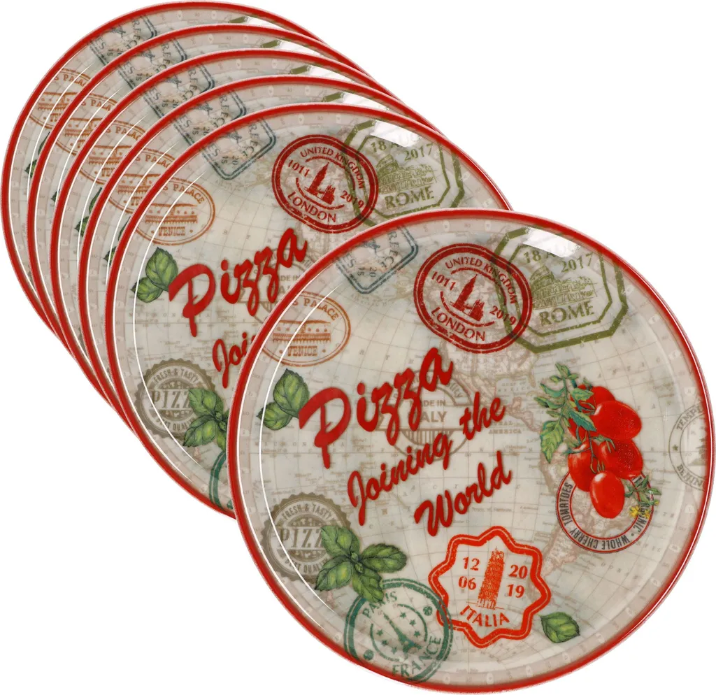 Set 6 Piatti Pizza Roma Rosso 33 cm XL Porcellana Professionale