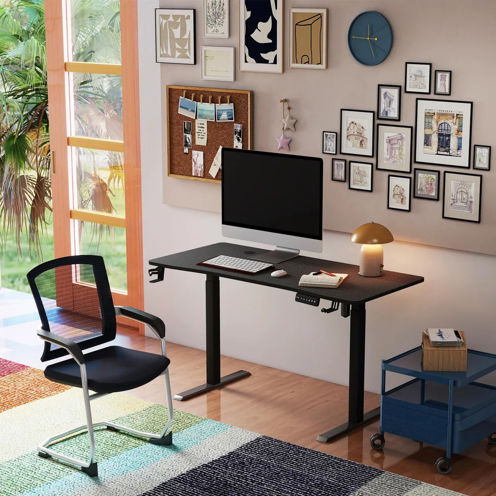 VA-Cerulean scrivania regolabile in altezza 140 x 60 cm scrivania per computer in piedi, scrivania da gioco scrivania per ufficio scrivania per computer portatile scrivania con vassoio per la gestione dei cavi e gancio per le cuffie (nero) - 10