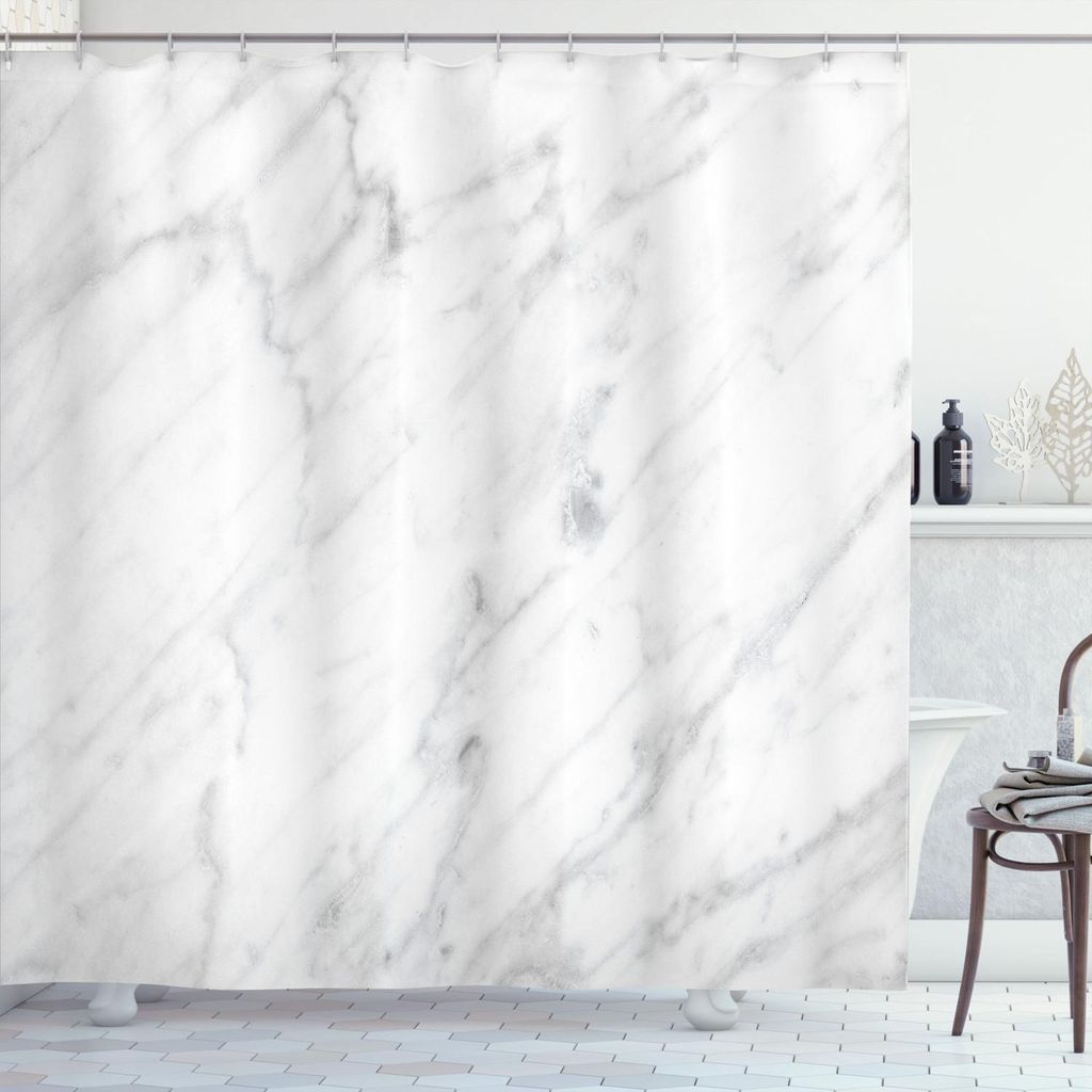 ABAKUHAUS Marmor Duschvorhang, Carrara -Tile, 175 x 200 cm, Weiß Grau Sand