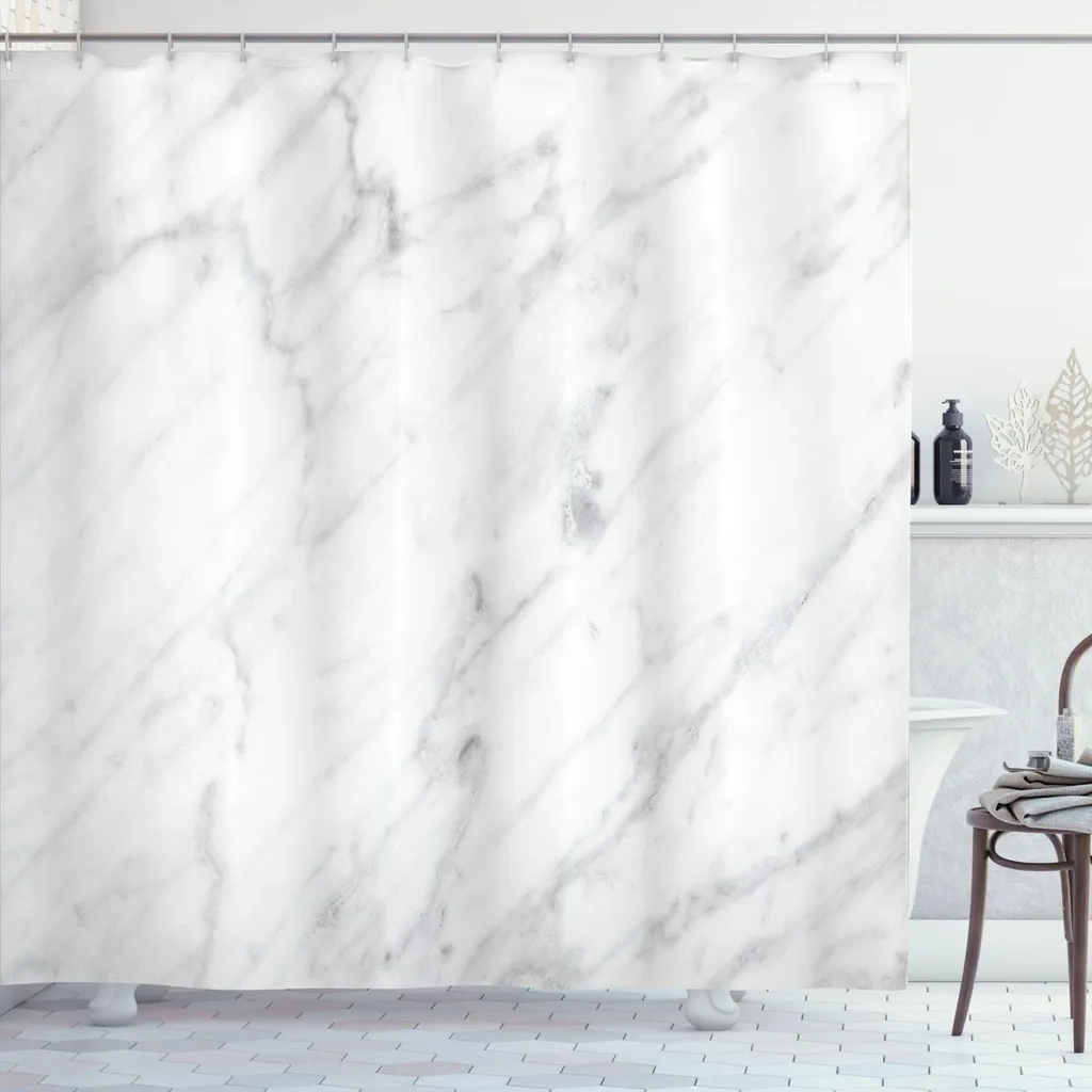 Rideau de douche en marbre ABAKUHAUS CarraraTile blanc gris 175x240 cm