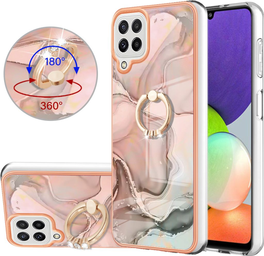 Galaxy A22 4G Hülle, Muster TPU Silikon Stoßdämpfer Bumper Schutzhülle mit Ring Ständer für Samsung Galaxy A22 4G Crème