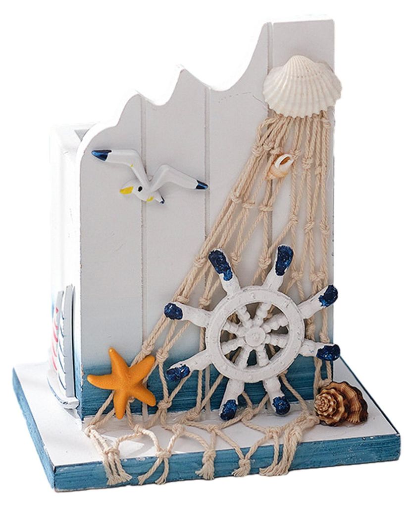 Nautischer Stiftehalter aus Holz, handgefertigt im mediterranen Stil, Make-up-Pinsel-Organizer im Ozean-Strand-Design, Stiftehalter für Zuhause un...