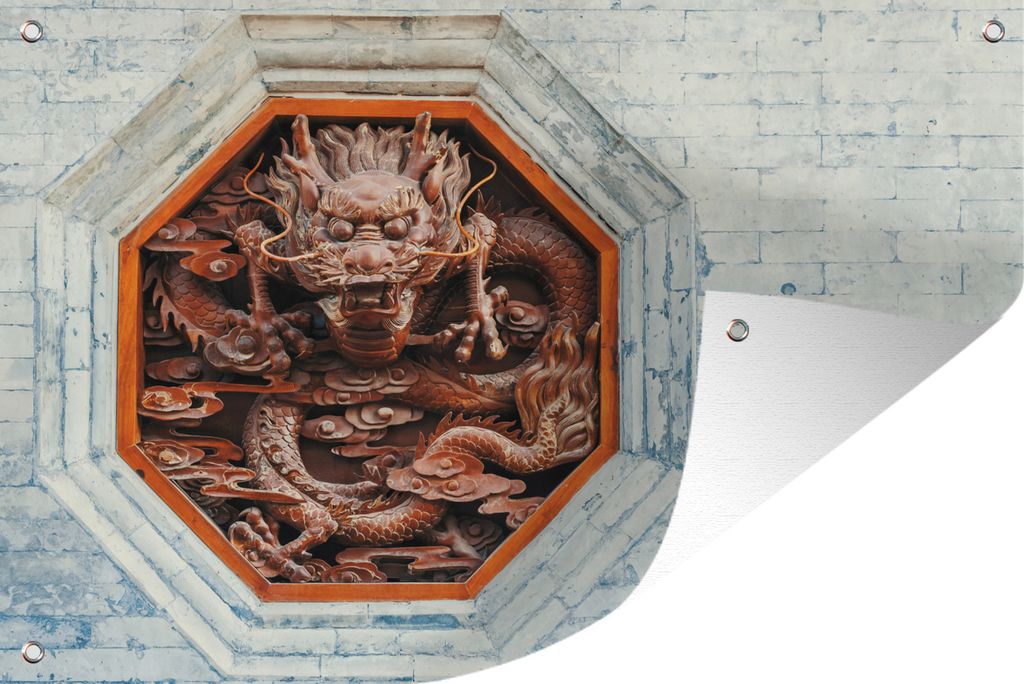 MuchoWow 60x40 cm Outdoor-Poster Gartendeko Sichtschutz Garten Poster für den Garten Roter Drache im Achteck