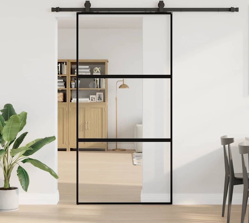 2025 Moderne Schiebetür mit Beschlag Schwarz 102,5x205 cm Hartglas - Zimmertüren ,Design 5565015 2parcel
