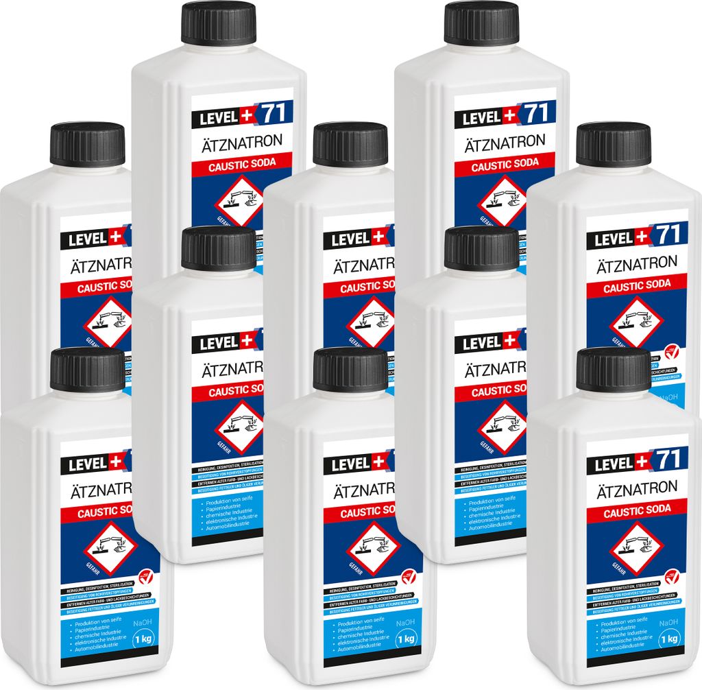 Kaustisches Soda 10St. FLASCHE 1kg NaOH, Natriumhydroxid Ätznatron, RM71