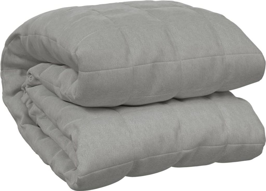 A folded gray weighted blanket.