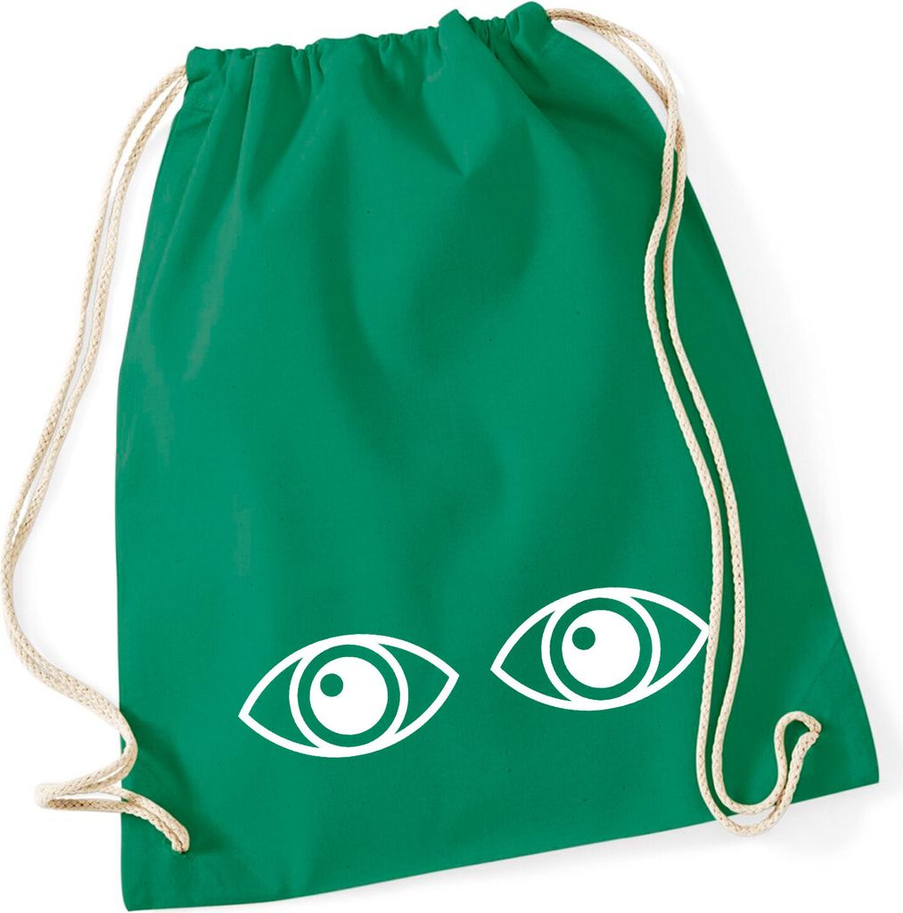 Huuraa Turnbeutel Augen Eyes 12 Liter Kelly Green Baumwolle Rucksack Geschenkidee