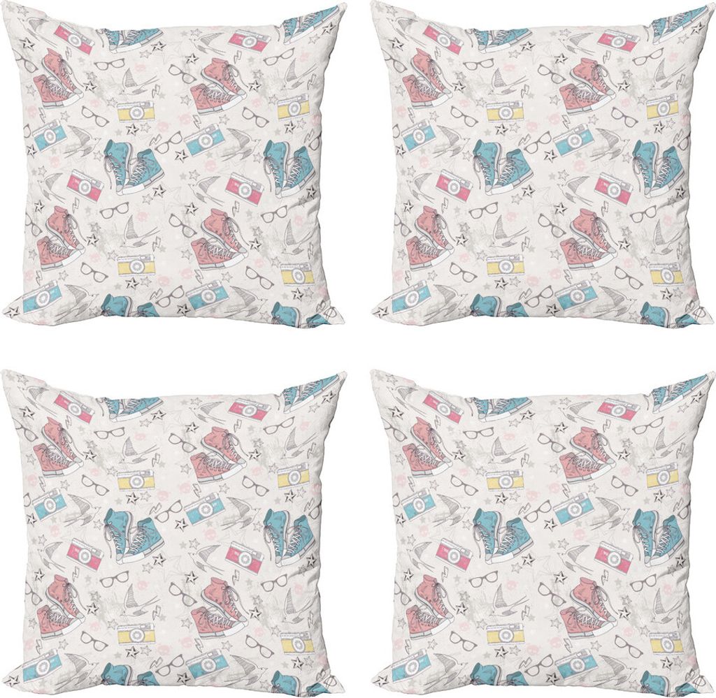 ABAKUHAUS Retro Kissenbezug Set (4 Stück), Grunge Teen Zubehör, Moderner Doppelseitiger Digitaldruck, 40 cm x 40 cm, Mehrfarbig