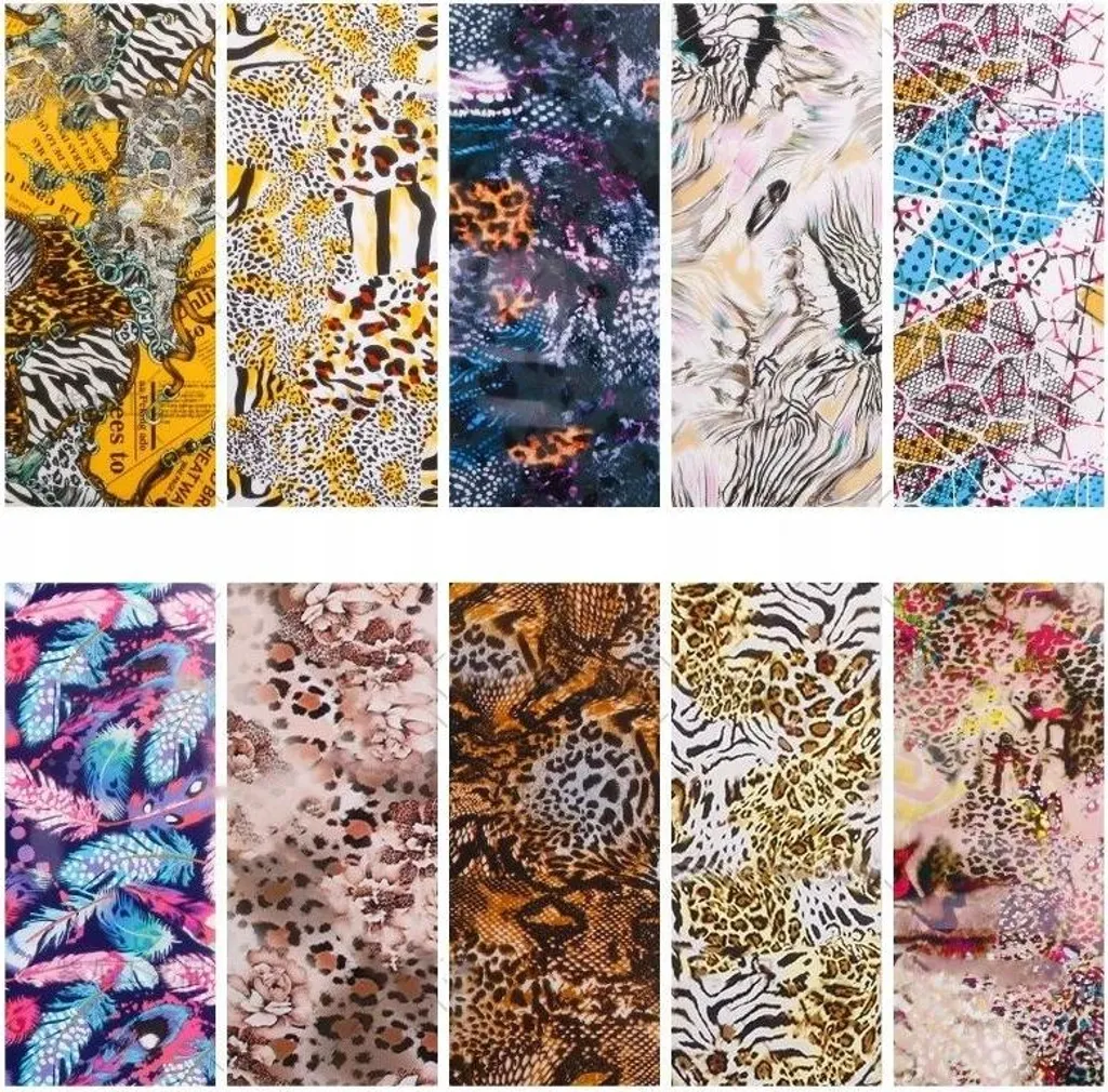 Kit 10X Foil Unghie Animalier Chic 10x4cm Texture Leopardo Zebra