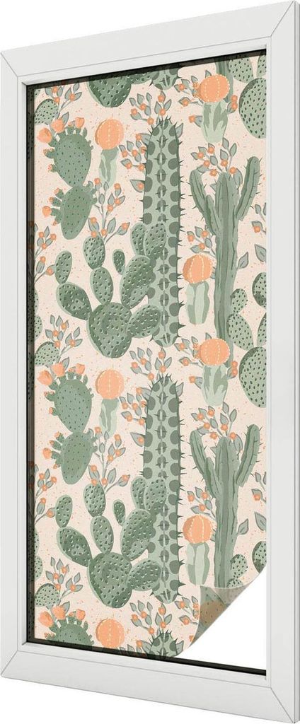 Buntglas Fensterfolie – 116x50 cm – Stained-Glass Design – blickdichte dekorative Sichtschutzfolie – selbstklebend, UV-Schutz – Grüne Su...