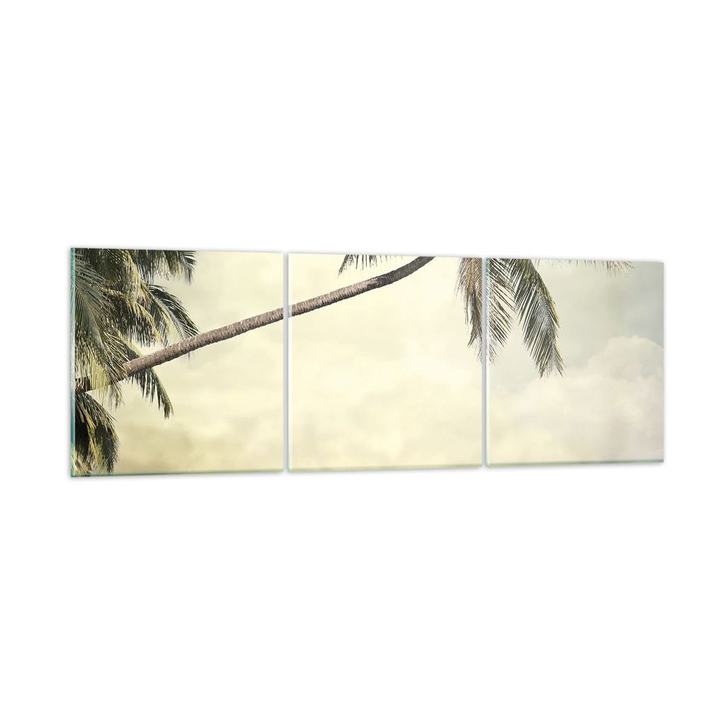 Bilder auf glas - 3 Teile - Palme Strand Insel - 90x30cm - Glasbilder - Wandbilder - Bilder - zum Aufhängen bereit - Wanddekoration aus Glas - Gla...