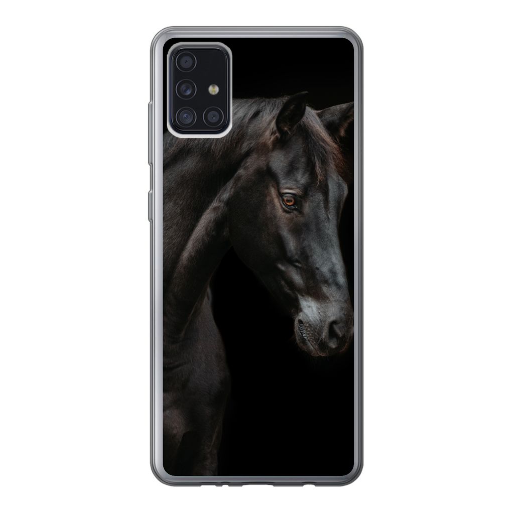 MuchoWow Handyhülle Schutzhülle Hülle für Samsung Galaxy A52 5G Pferd - Tier - Schwarz Silikon Softcase Handy Hülle - Umschlag