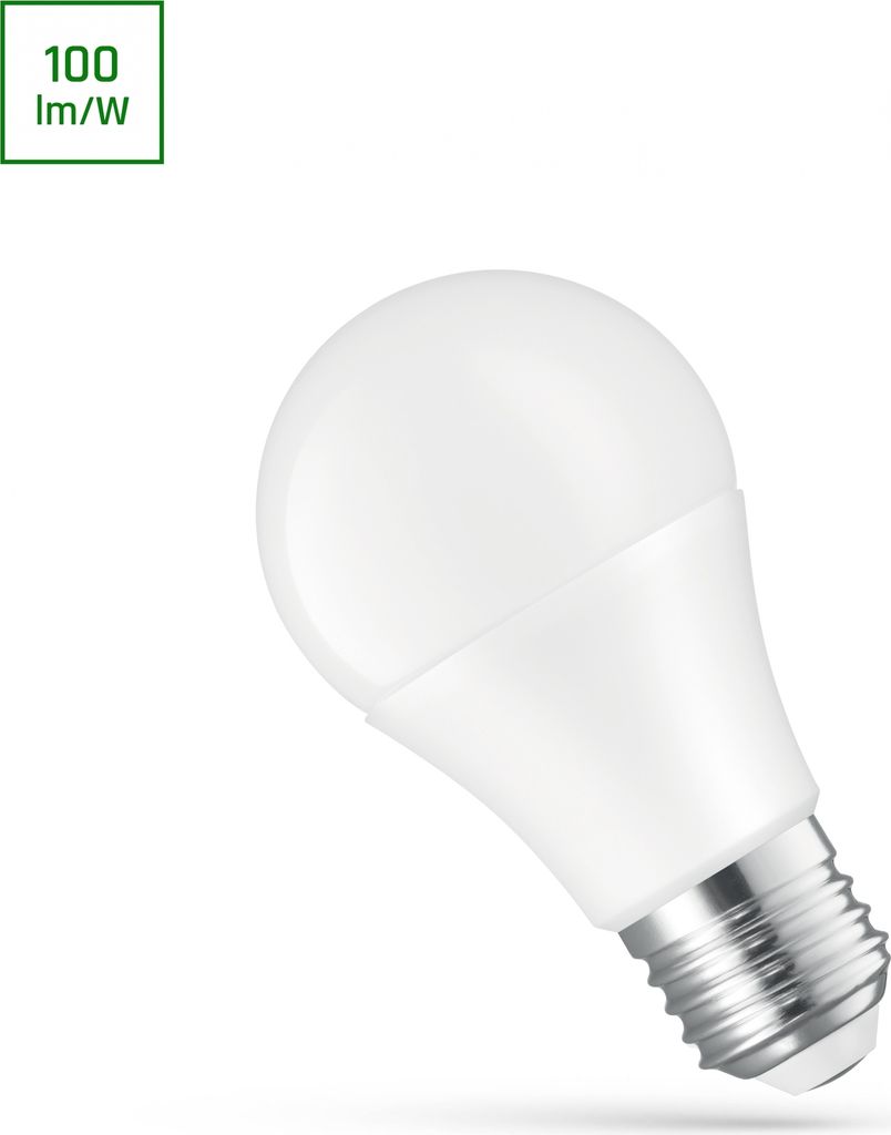 A white LED light bulb is shown against a white background.