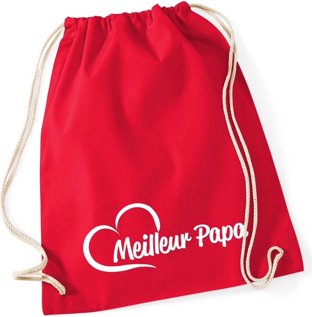 Huuraa Turnbeutel Meilleur Papa Cœur 12 Liter Classic Red Baumwolle Rucksack Geschenkidee