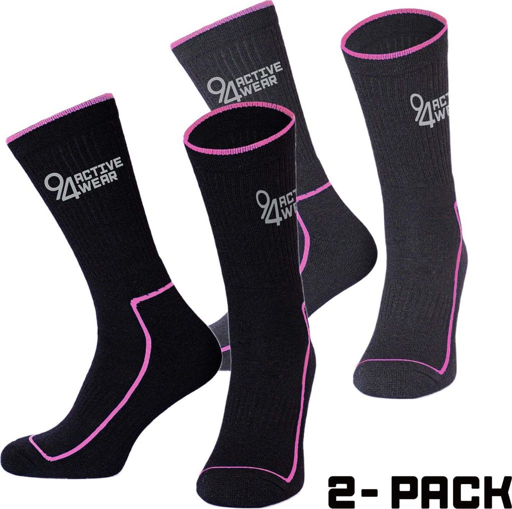 94activewear Socken aus Wolle Damen 4 Paar - Größe 35-38 - 40% Wolle - Thermosocken - Warme Socken - Schwarz/Pink