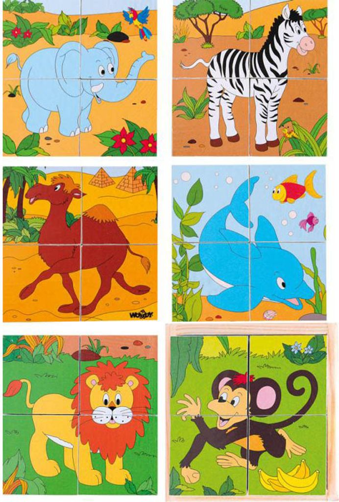 Woody Picture cubes puzzle - safari. 2×2