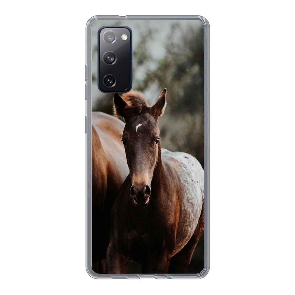 MuchoWow Handyhülle Schutzhülle Hülle für Samsung Galaxy S20 FE Pferde - Wald - Berge Silikon Softcase Handy Hülle - Abdeckung