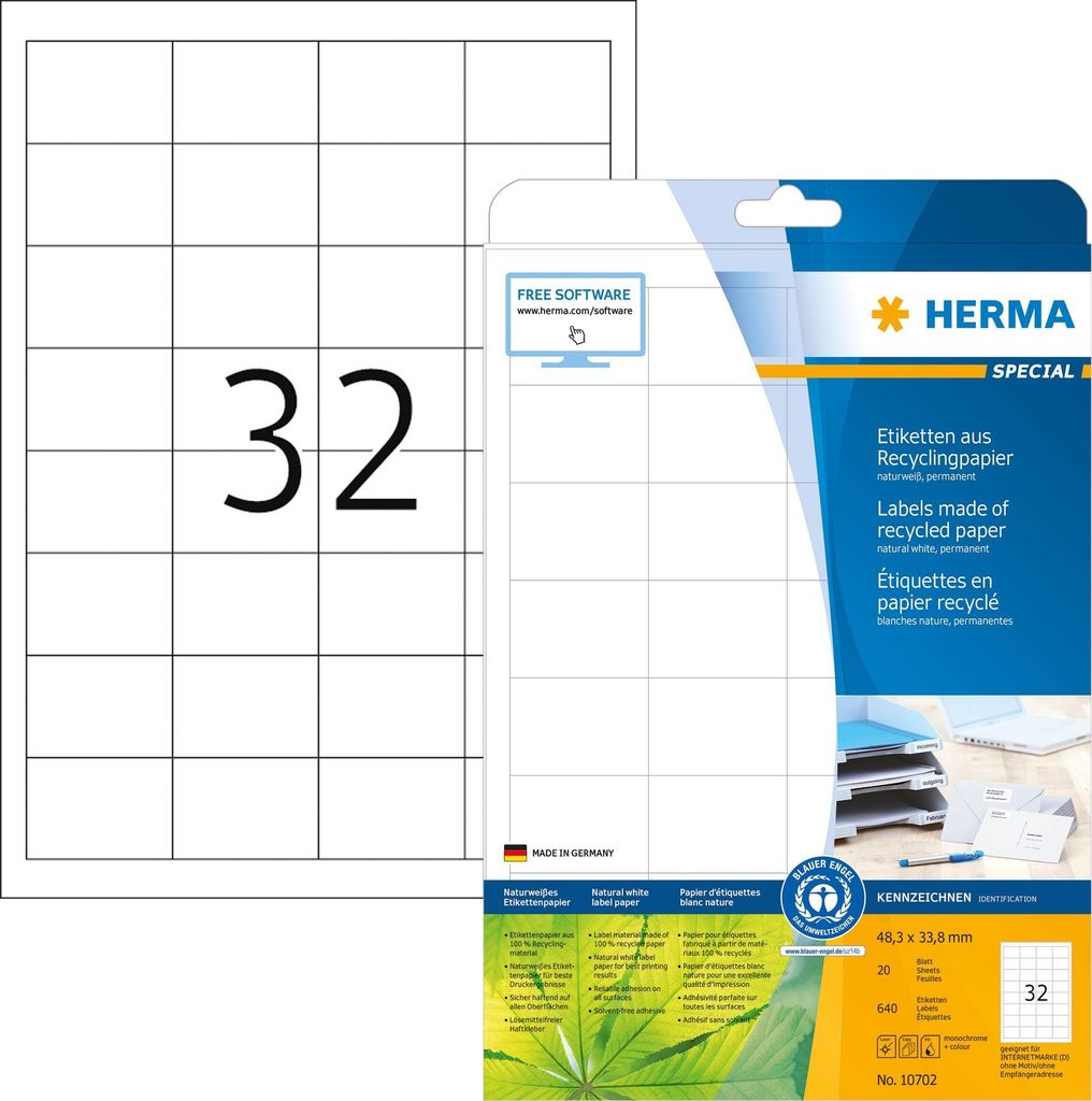 HERMA 10702, Wytłoczona etykieta, 4,83 cm, 3,39 cm, 32 szt. Zdjęcie produktu 