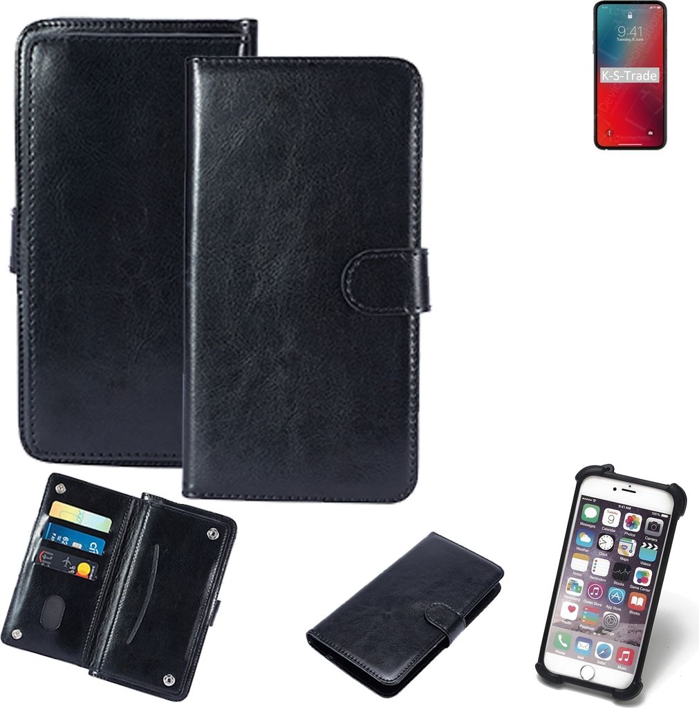 K-S-Trade 360° Hülle kompatibel mit Apple iPhone 12 Pro schwarz Kunstleder Case BookCase WalletCase Kunstlederederhülle Handyhülle, Rundumschutz