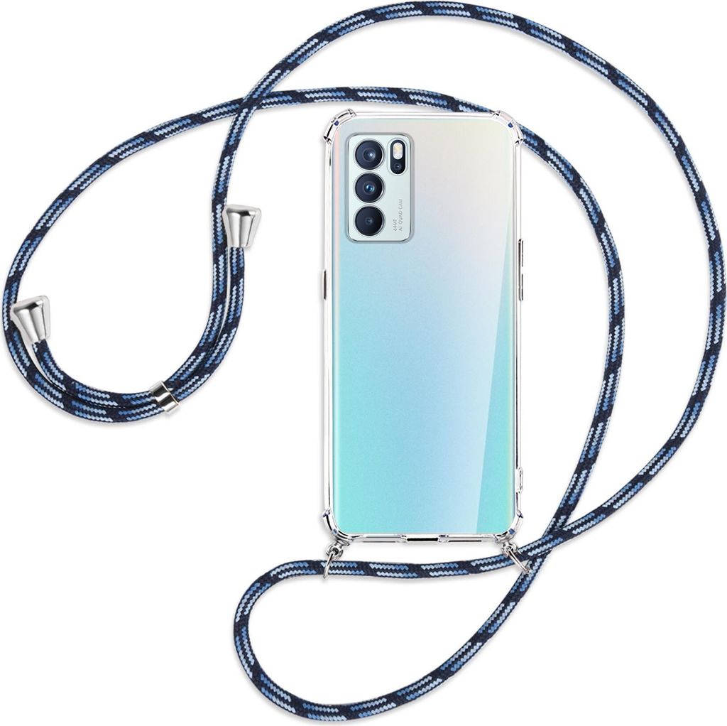 Handykette Backcover-Schutzhülle mit Band (Metall silberfarben) für Oppo Reno6 Pro 5G CN (PEPM00) - Blautöne