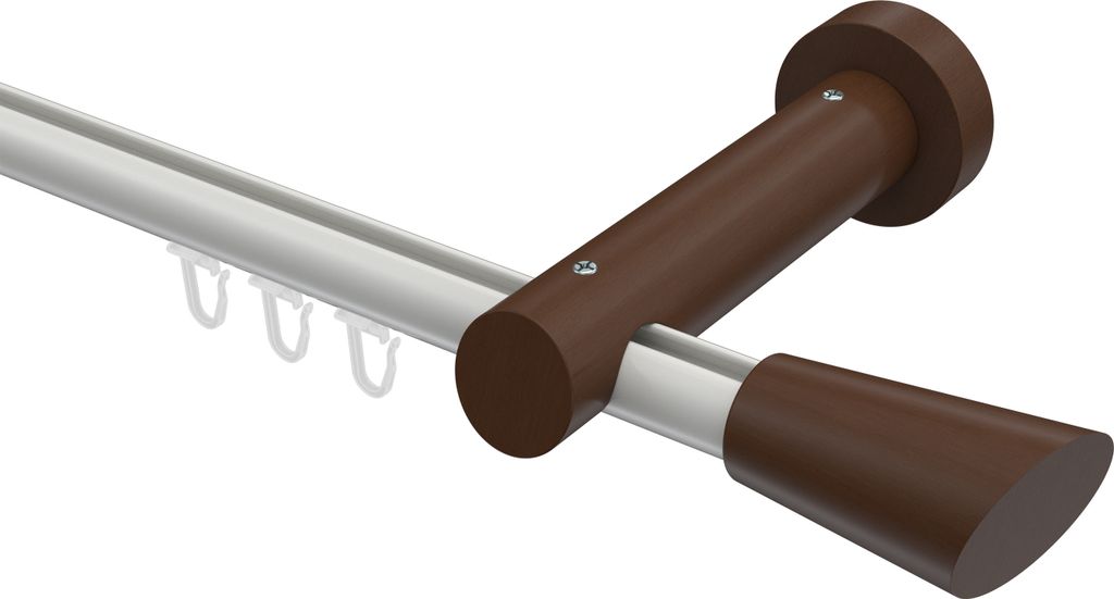 Interdeco Innenlaufstange / Gardinenstange mit Innenlauf Weiß / Nussbaum lackiert, Typ Talent Bero (Konus Schräge), 20 mm Ø 1-läufig, 140 cm