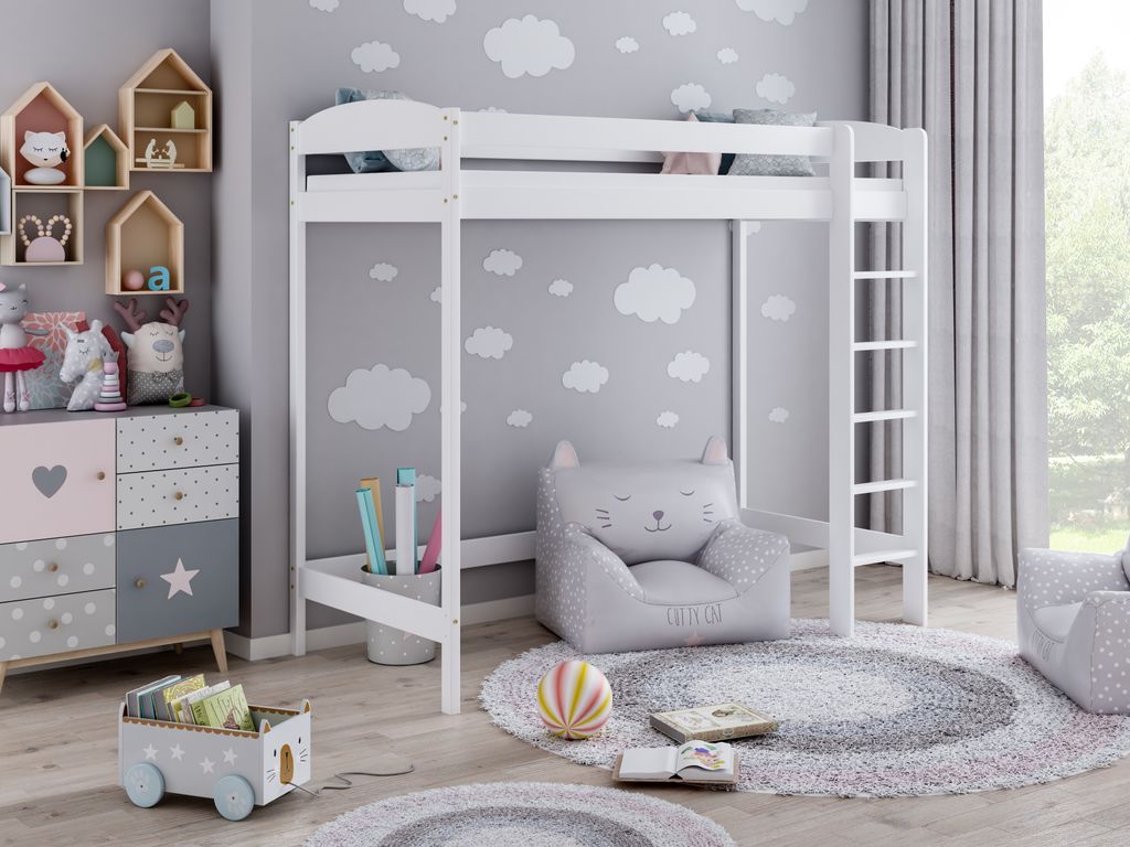 Loft Bed Etagenbett Hochbett Mit Treppe Kinderhochbett Hoch Bett Erwachsene Jugendliche Kinder, 190x80x160 weiß