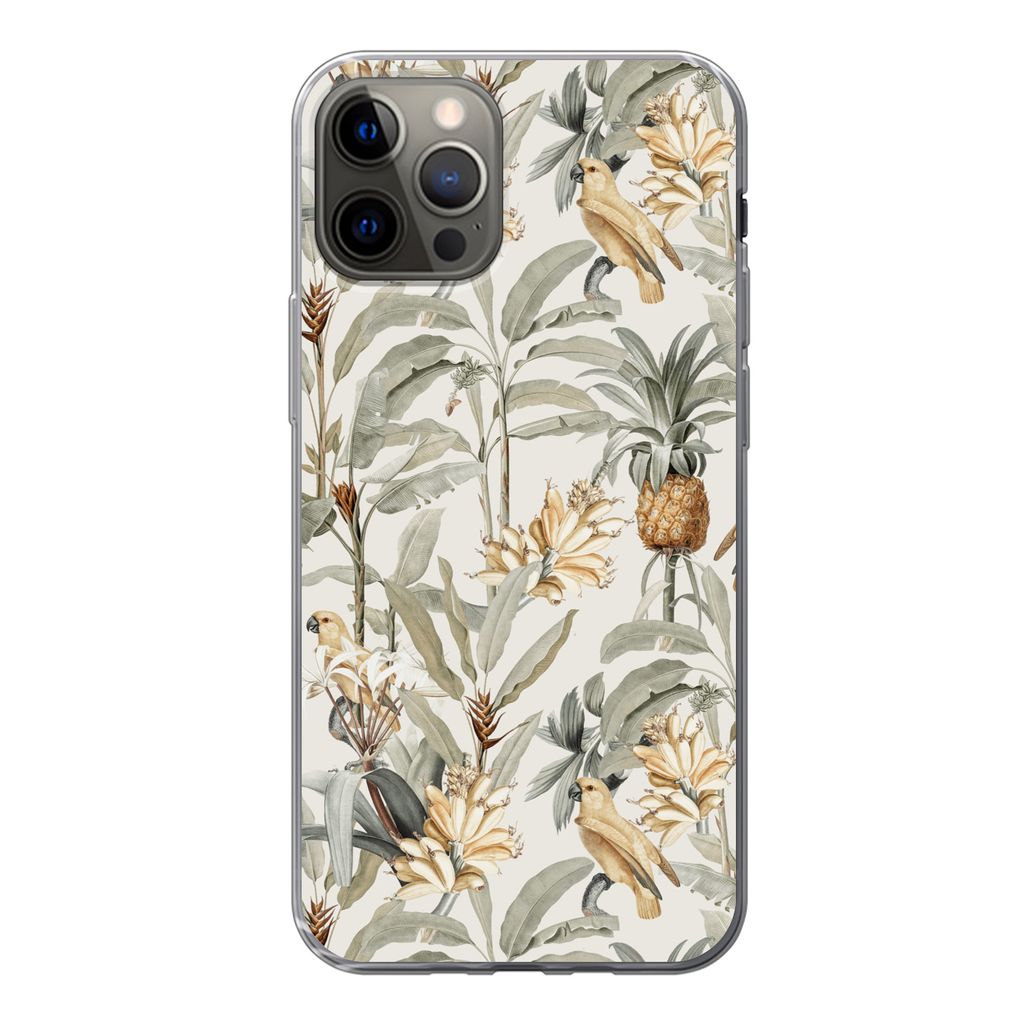 MuchoWow Handyhülle Schutzhülle Hülle für iPhone 12 Pro Blume - Ananas - Tropisch Silikon Softcase Handy Hülle - Abdeckung