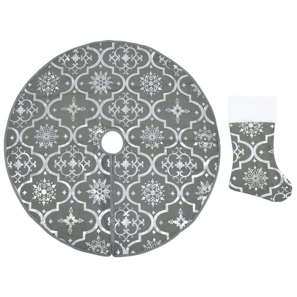 vidaXL Luxusná deka na vianočný stromček s ponožkou Grey 90 Obrázok produktu 