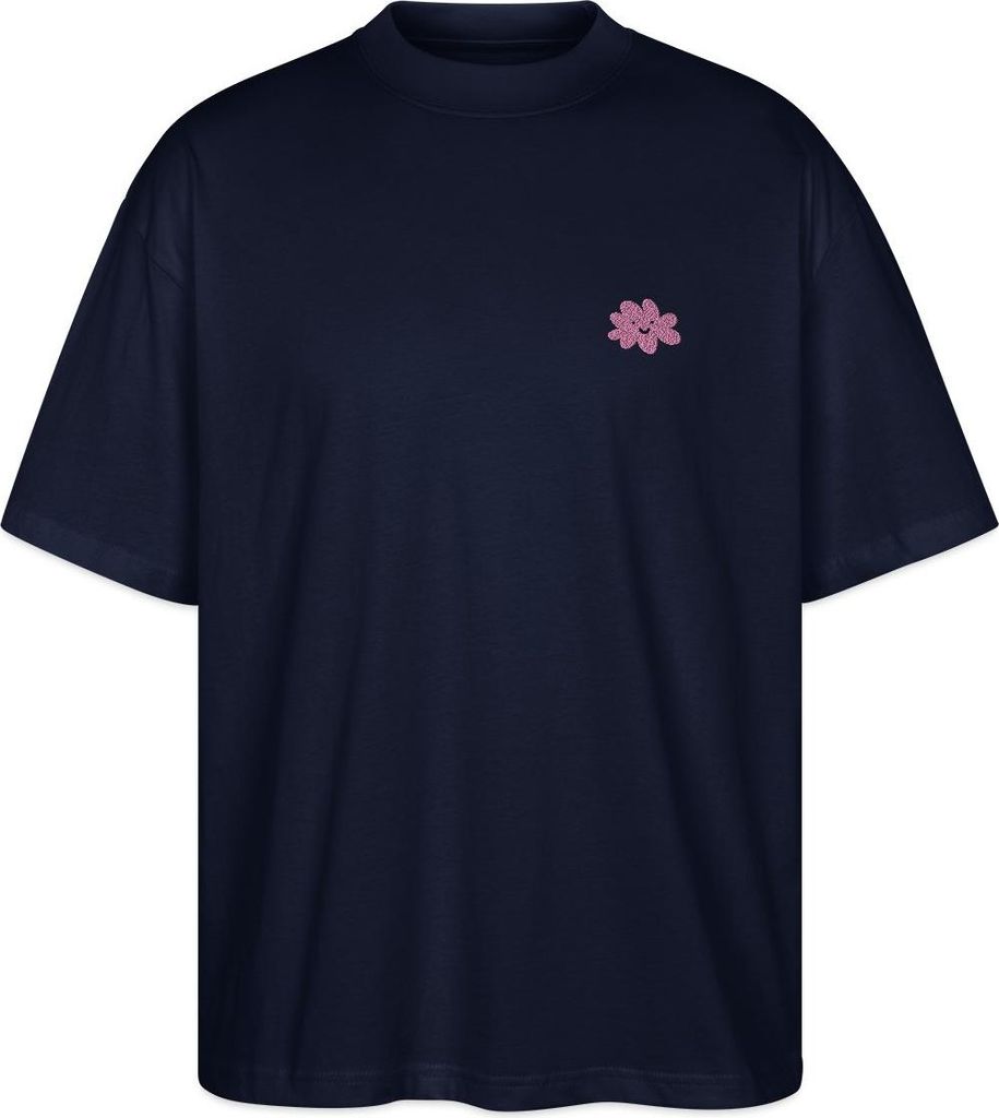 Spreadshirt Fröhliche Rosa Blume Mit Lächelndem Gesicht Oversize Uni T-Shirt, XXL, Navy