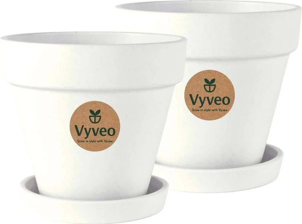 Vyveo Lot de 2 Pots de Fleurs Oslo avec Soucoupes Blancs 27 x 24 cm